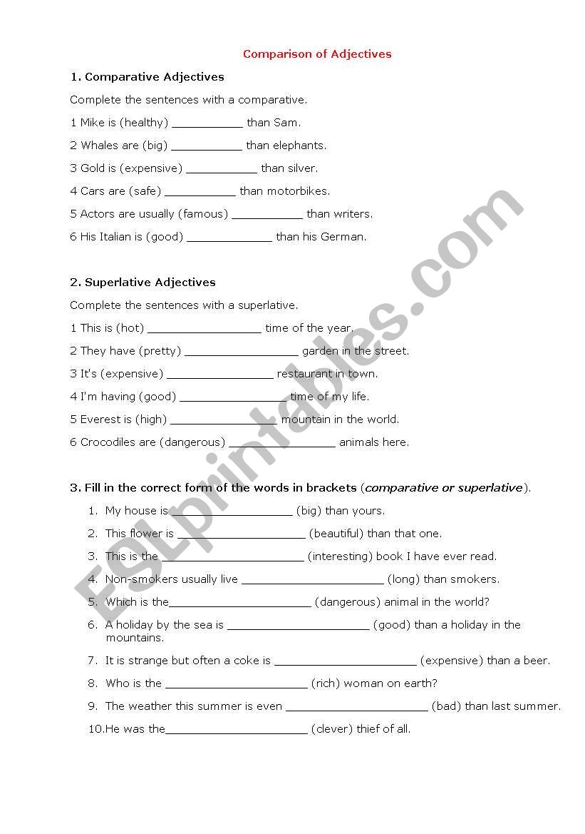 Comparison of Adjectives worksheet