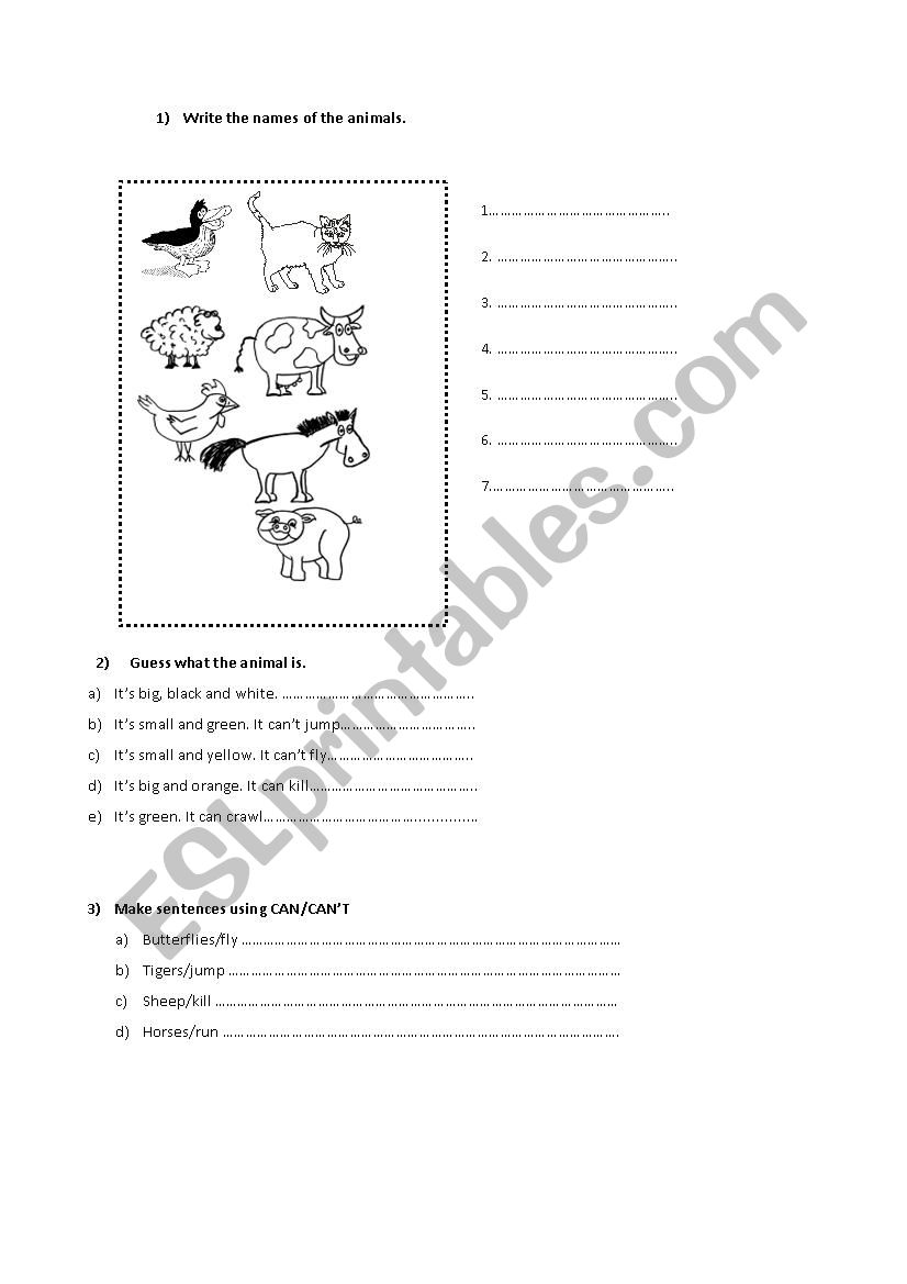 Animals (test) worksheet