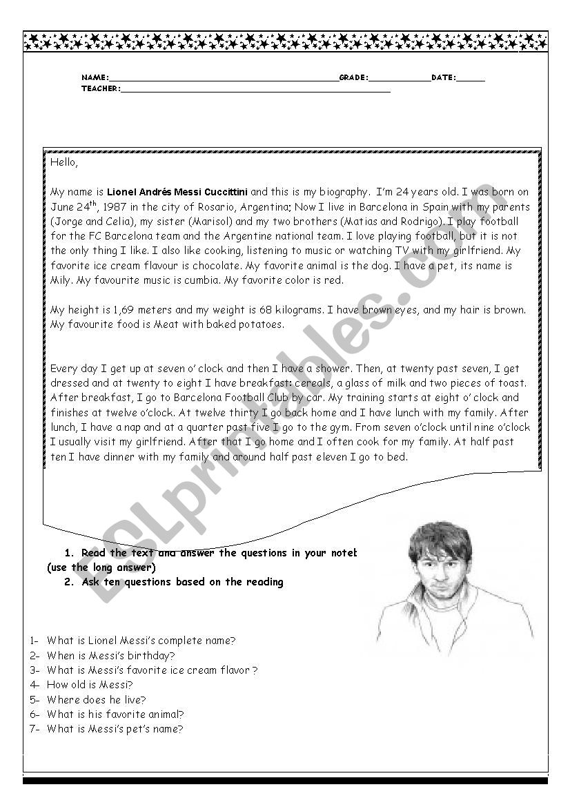 MessiÂ´s Biography worksheet