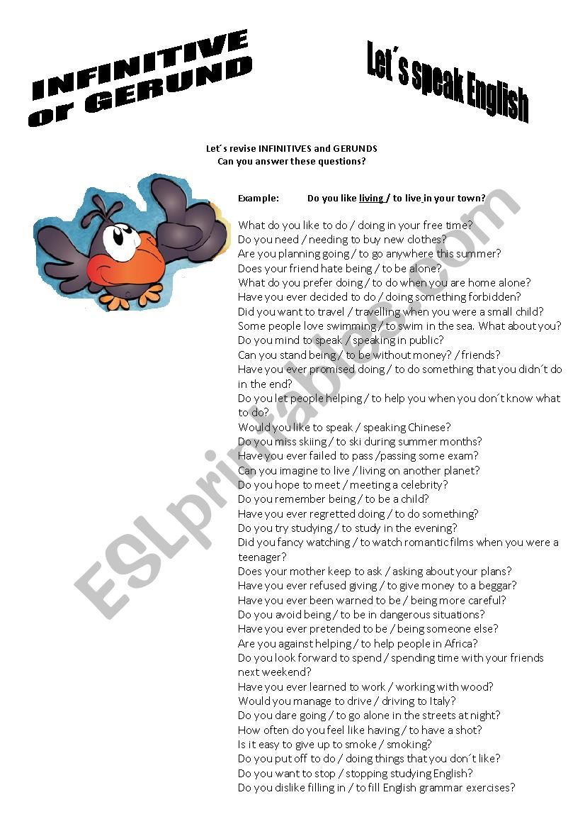 Conversation for the use of infinitive and gerund