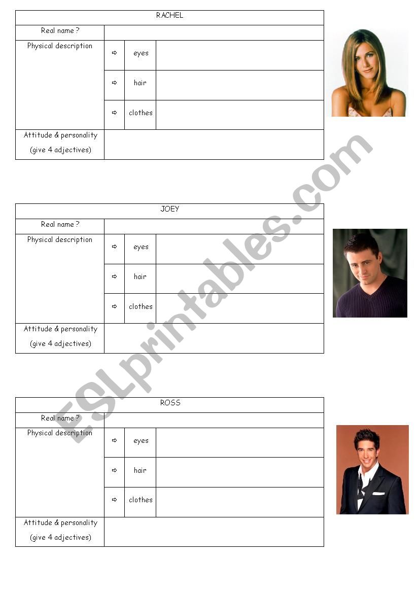 Friends characters worksheet