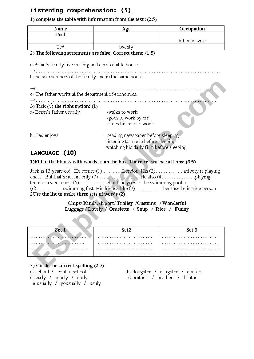 listening worksheet