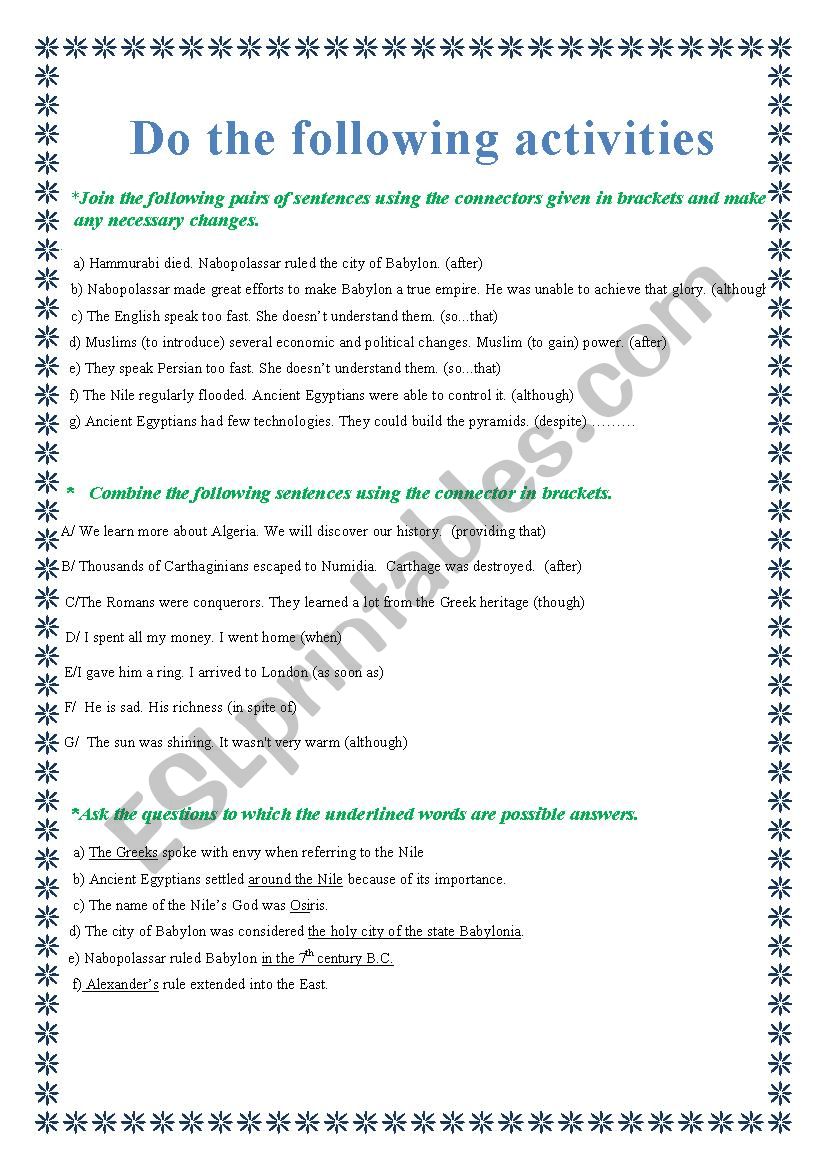 connectors  worksheet