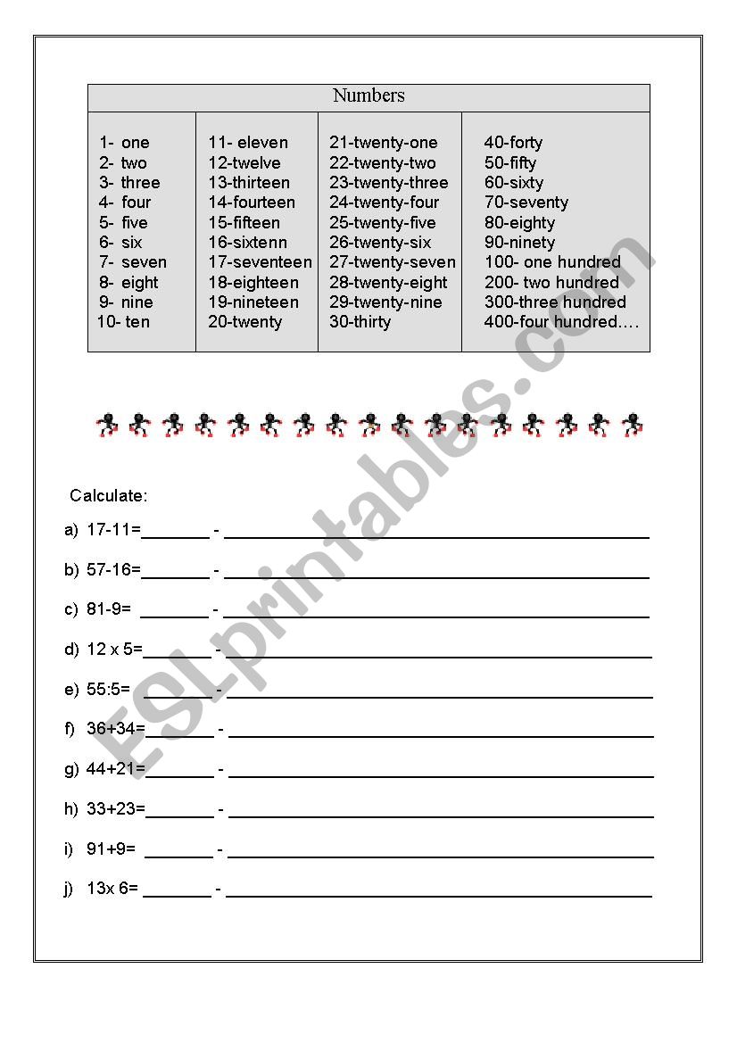 Numbers worksheet