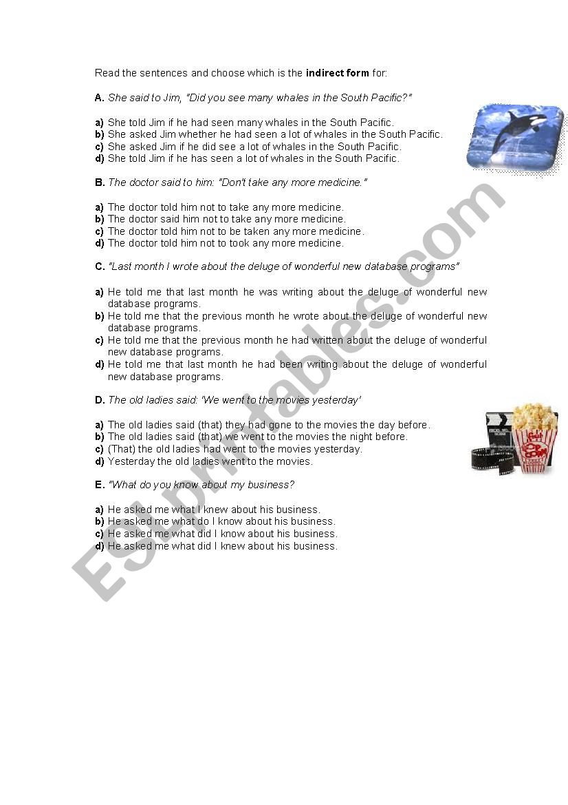 Reported speech worksheet