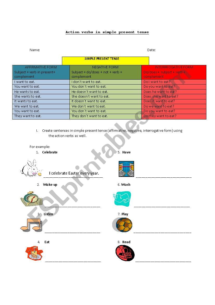 Action verbs in simple present tense