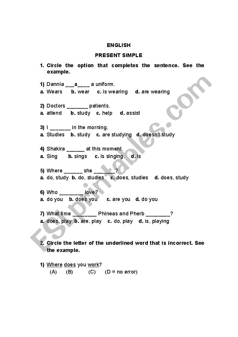 Present simple worksheet