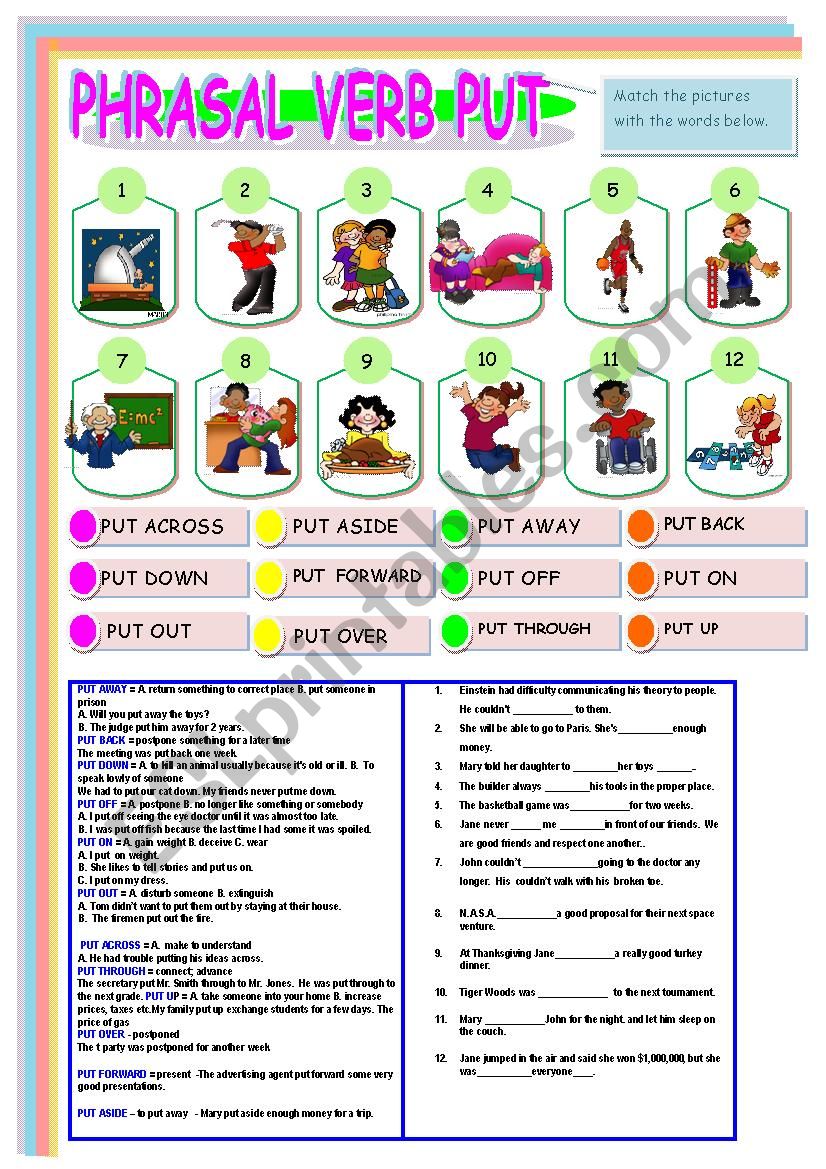 PHRASAL VERB PUT  worksheet