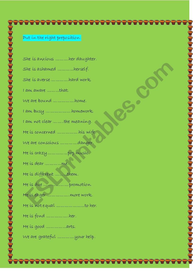 Prepositions worksheet