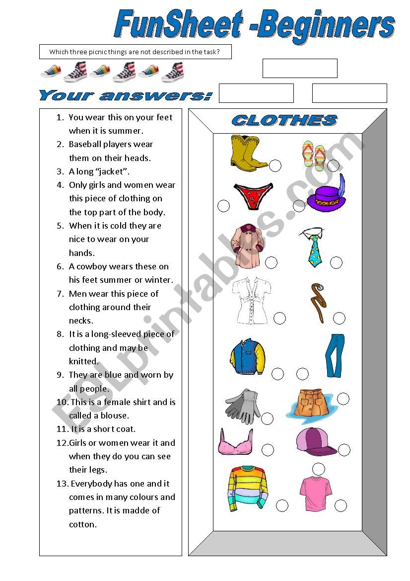FunSheet for Beginners: Clothes