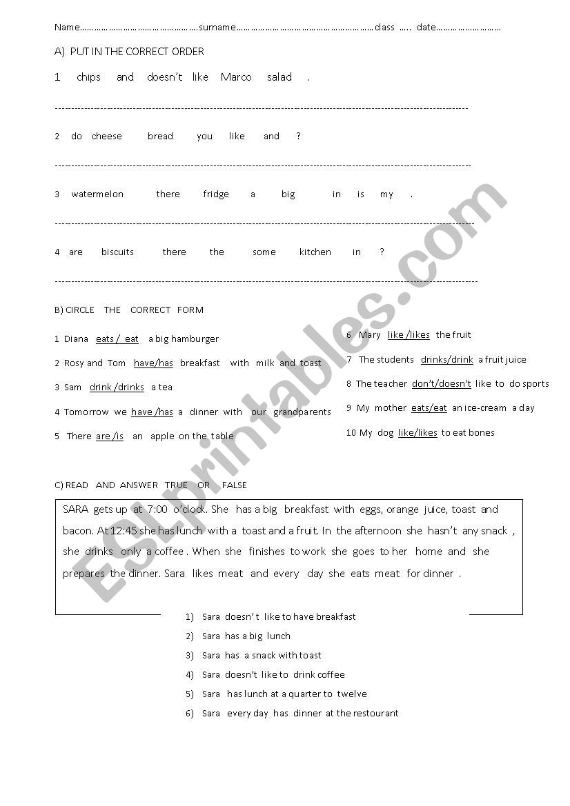 test simple present worksheet