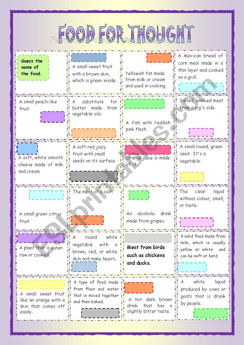 Food for thought worksheet