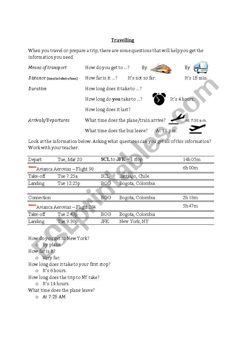 Travelling worksheet