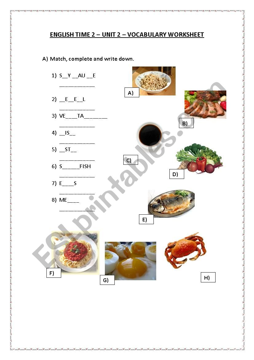 Foods worksheet