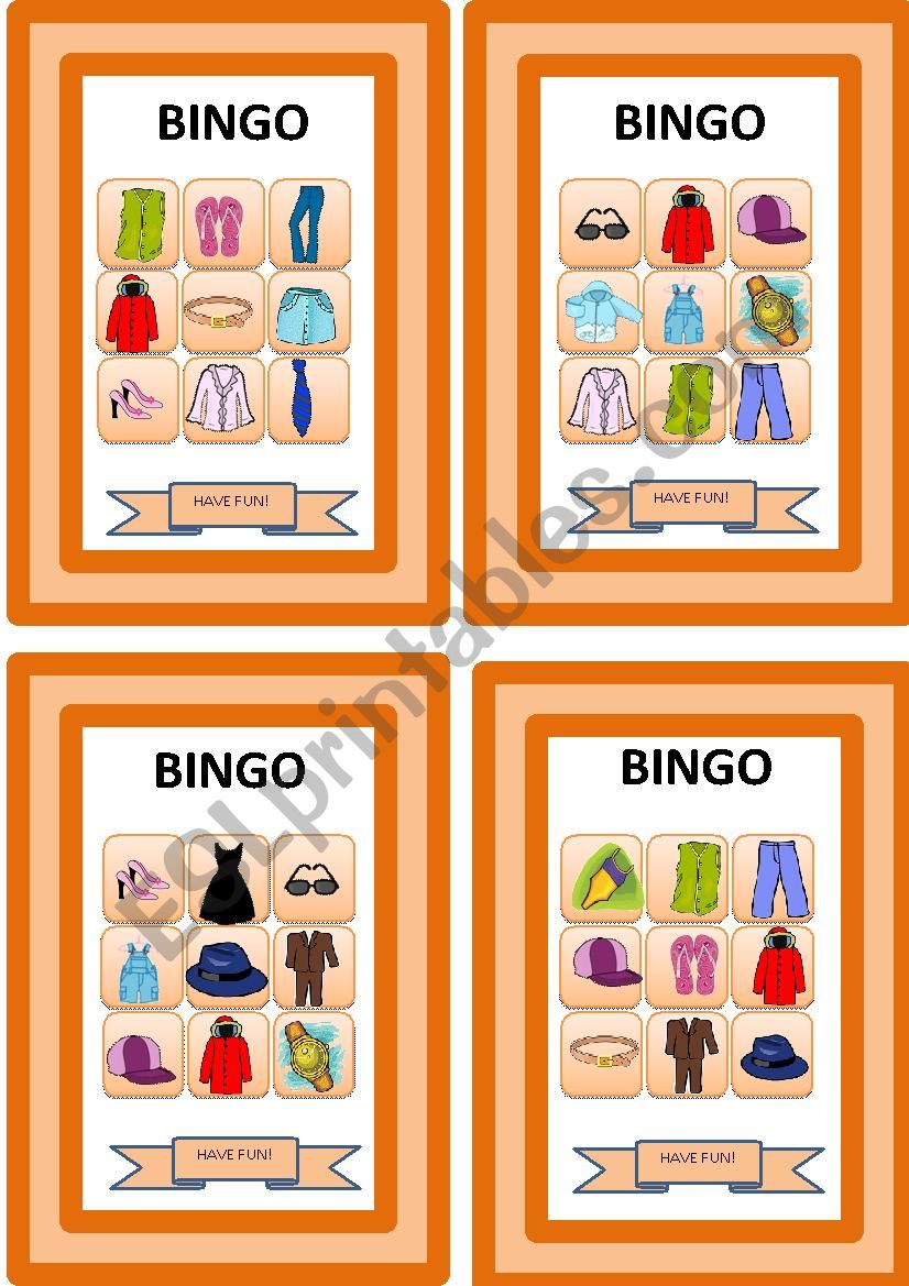 Clothes and accessories_Bingo Cards - Set 1