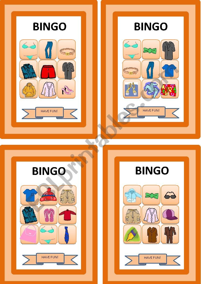 Clothes and accessories_Bingo Cards - Set 2