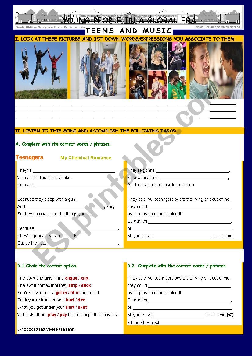 Teenagers worksheet