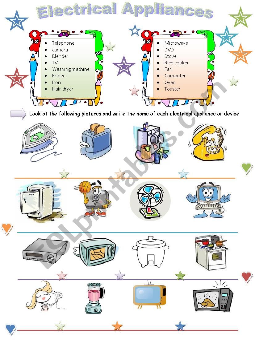 Electrical appliances worksheet