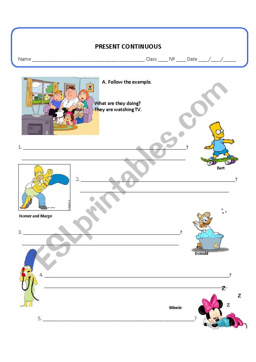 Present continuous worksheet