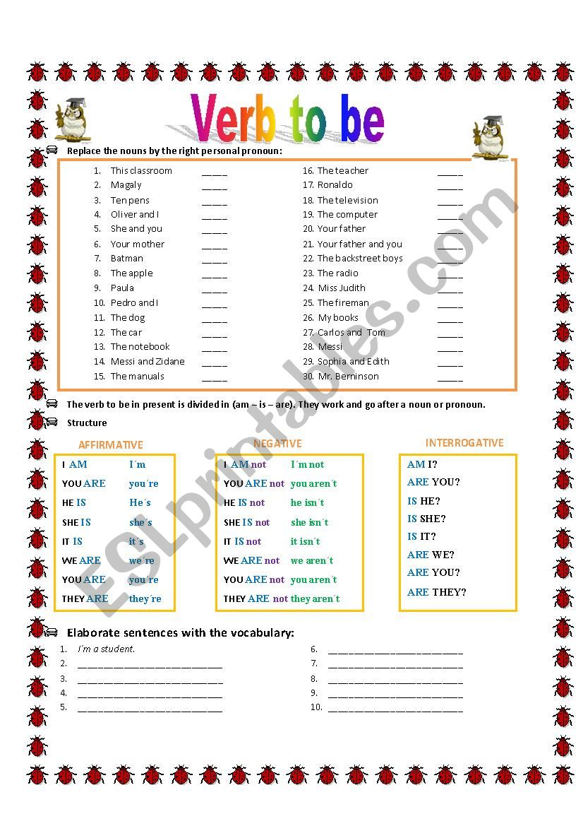 verb to be worksheet