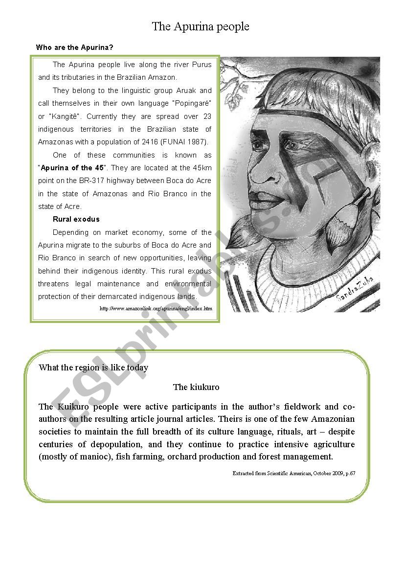 The Apurina People  worksheet