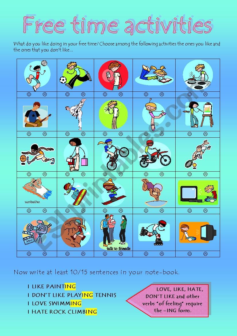 FREE TIME ACTIVITIES worksheet