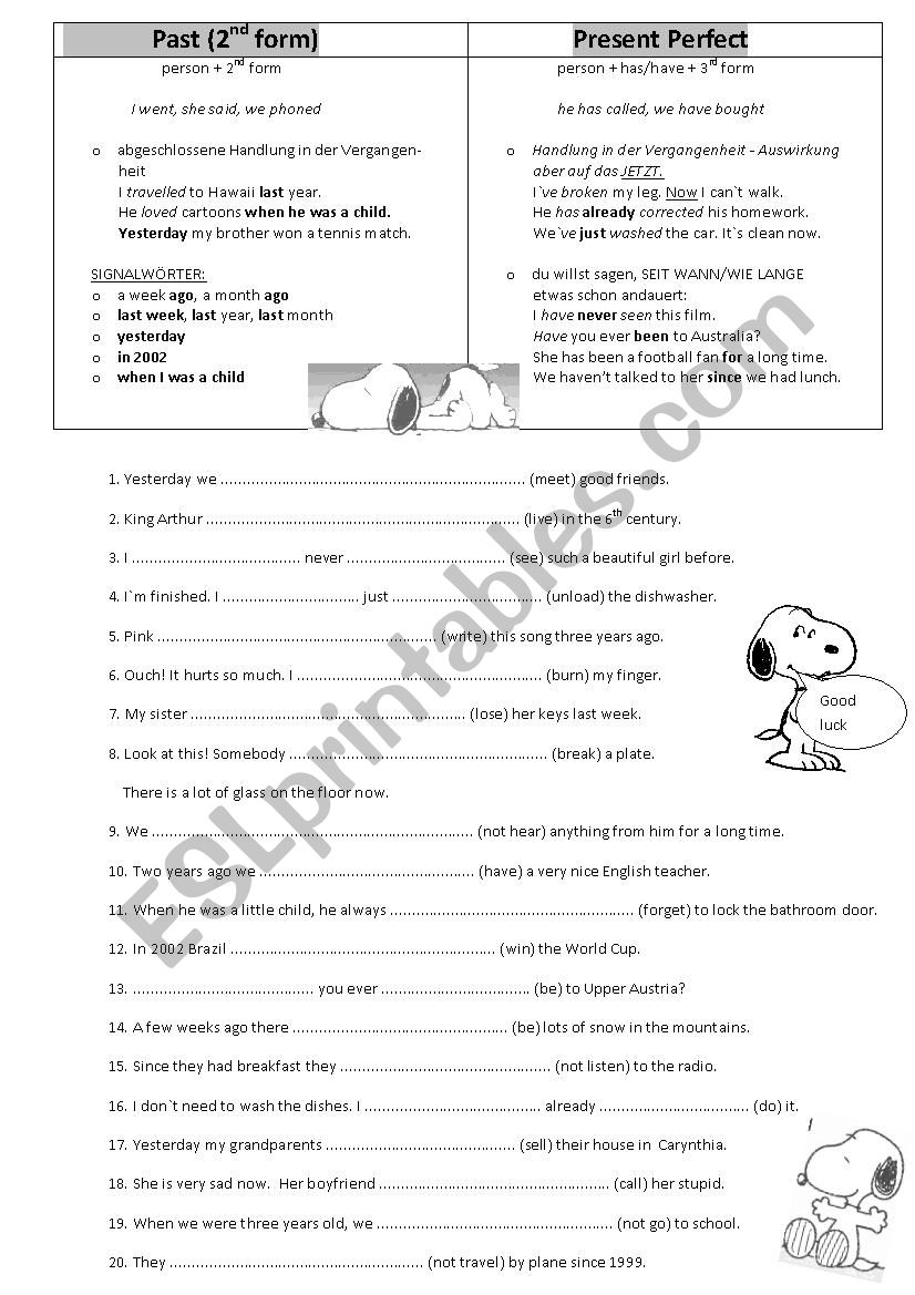 past or present perfect tense worksheet