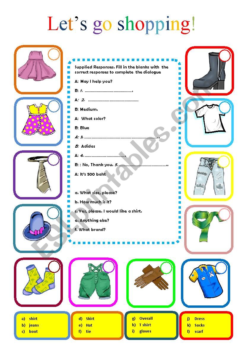 Lets go shopping worksheet