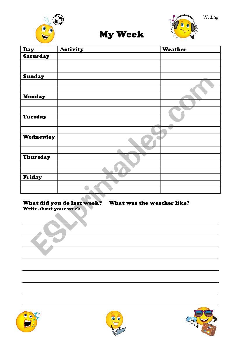 Diary of my week worksheet