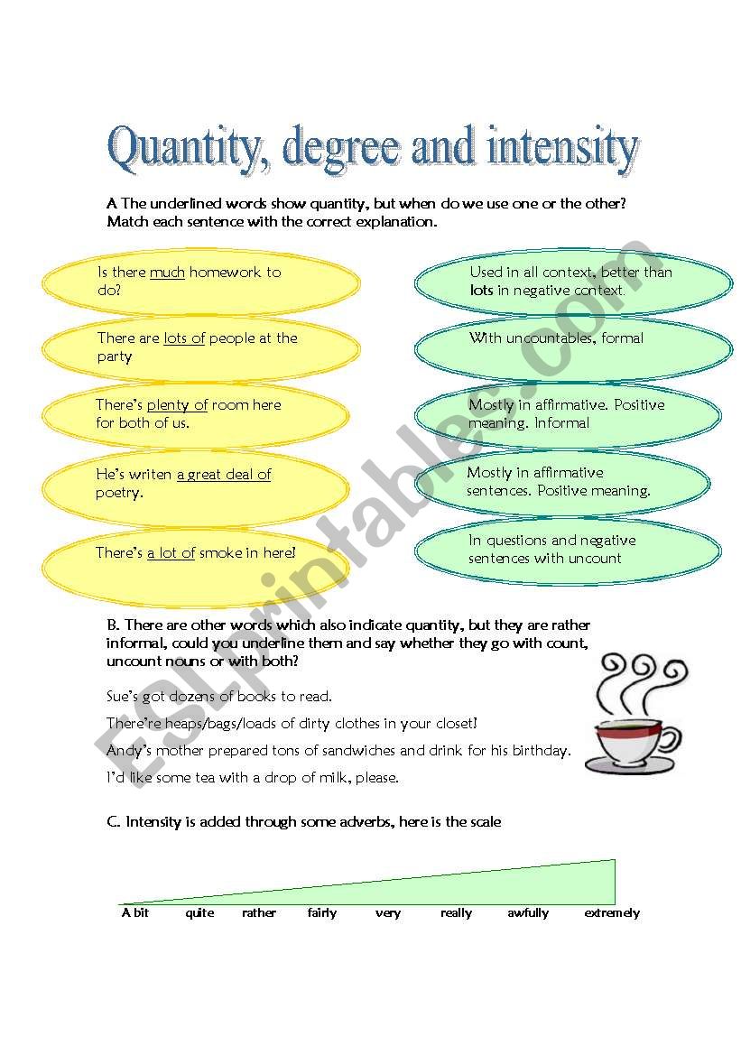 Quantity, degree and intensity