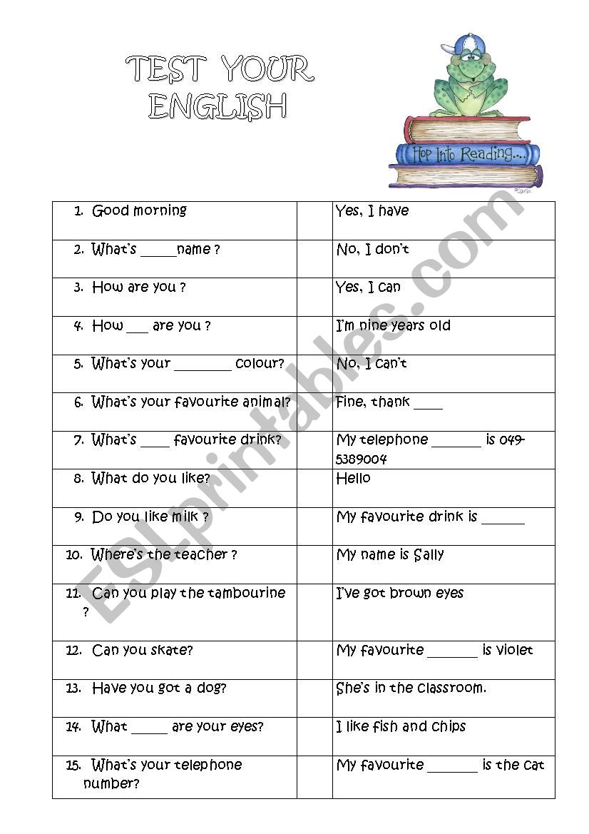 Test your English worksheet