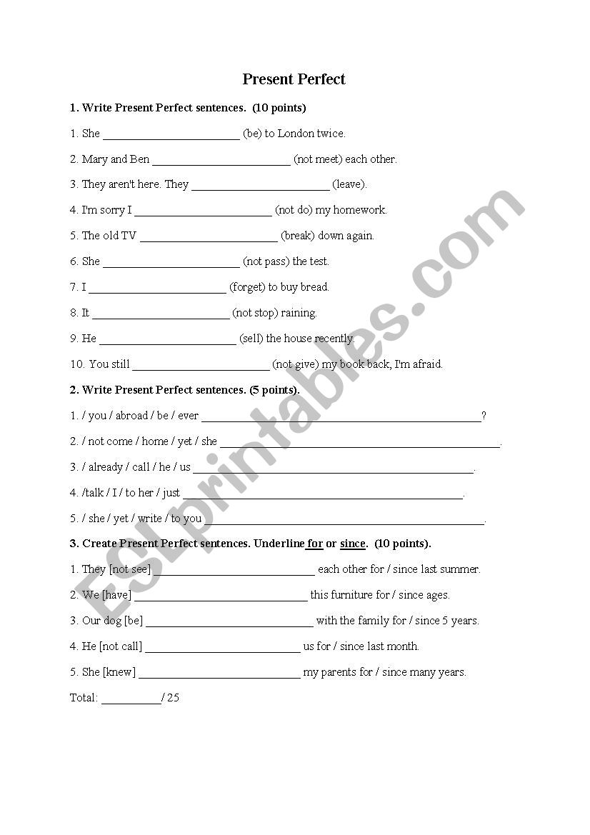 PRESENT PERFECT - ESL worksheet by ana7722