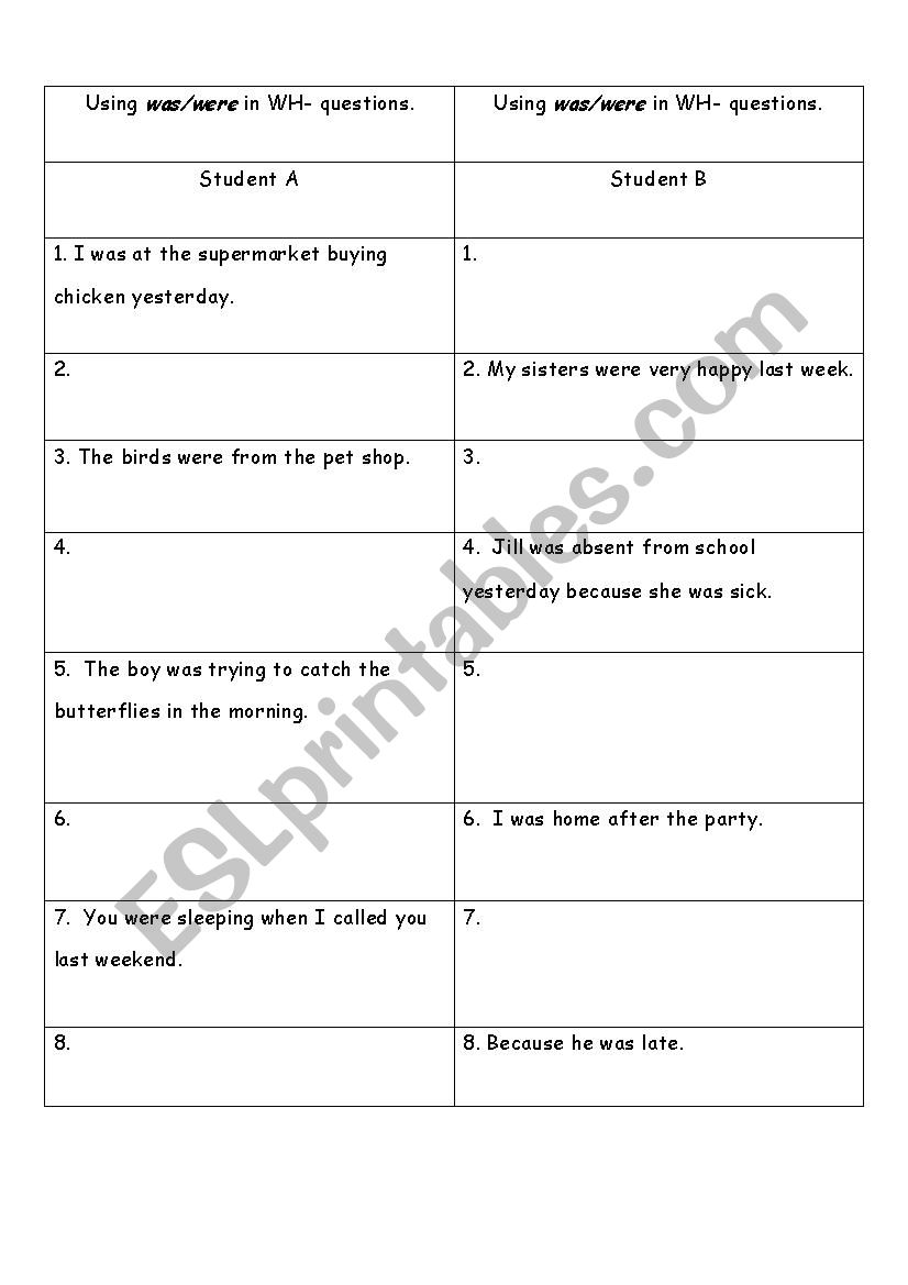 using was/were in forming WH- questions