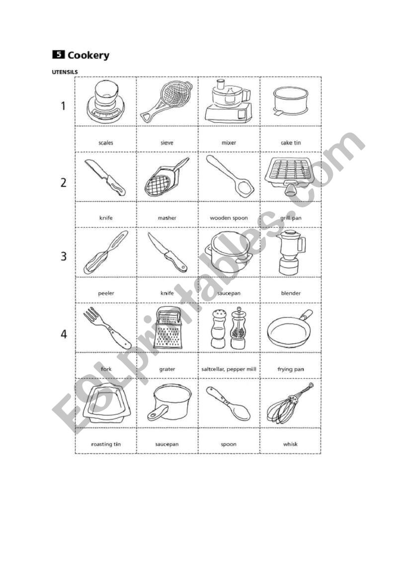 Cookery worksheet