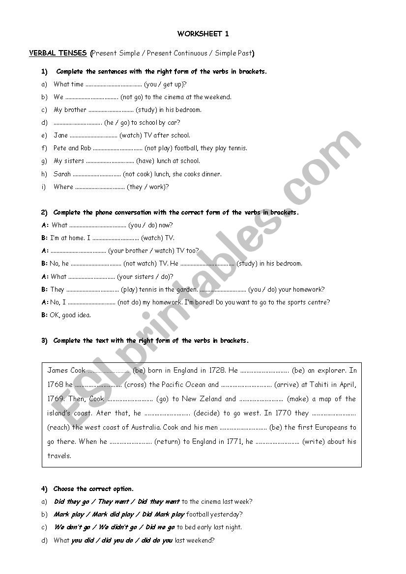 Tenses Revision worksheet