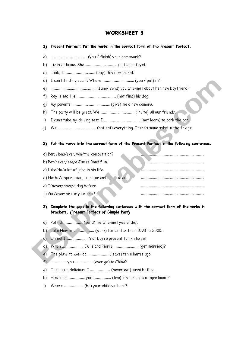 Tenses worksheet