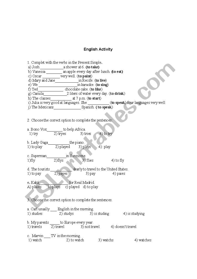 Simple Present Exercices worksheet