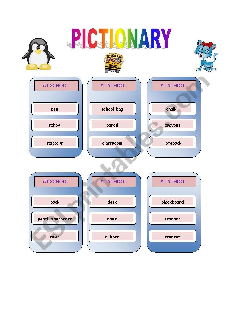 Pictionary worksheet