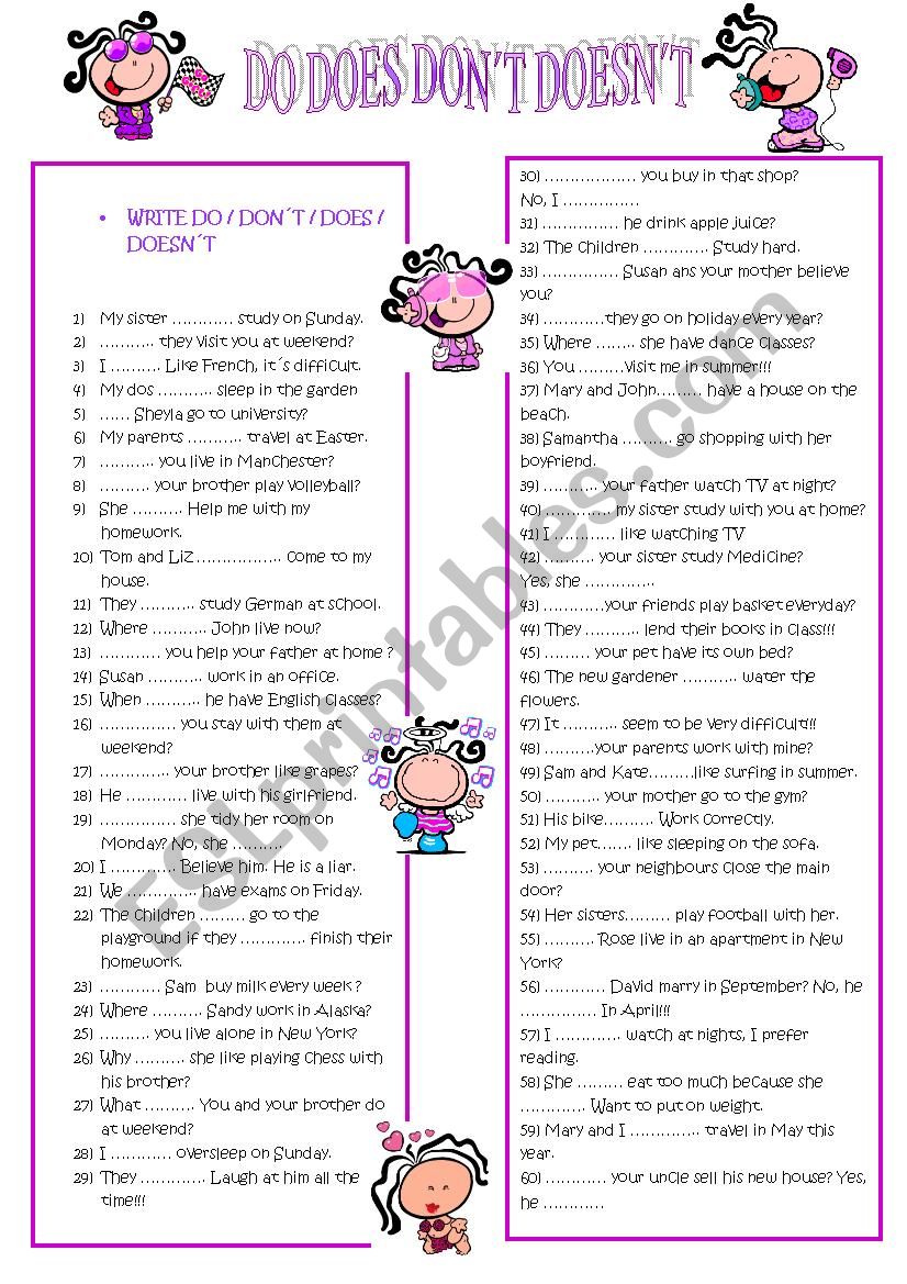 Present Simple: auxiliaries worksheet