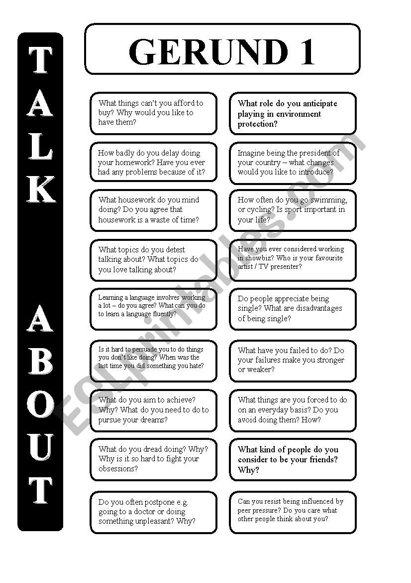 Gerund - infinitive 1 - conversation cards (editable)