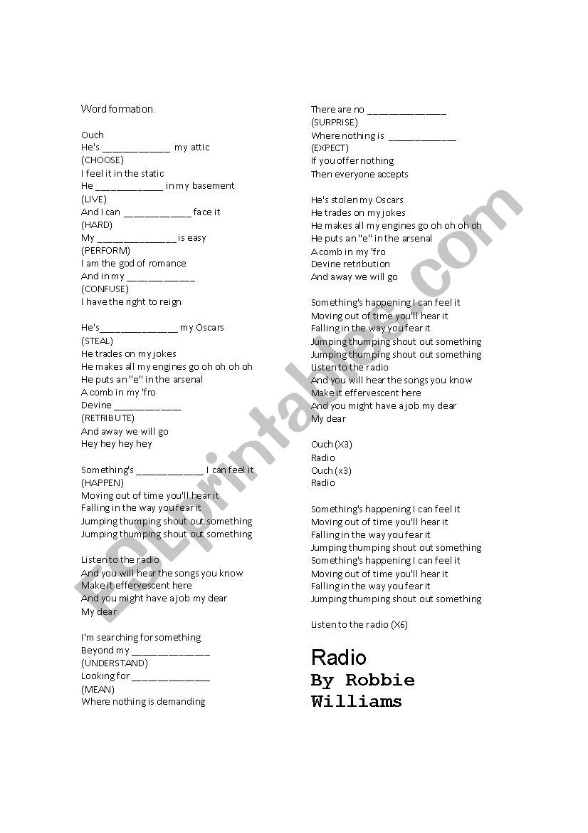 Radio by Robbie Williams - xWord Formation