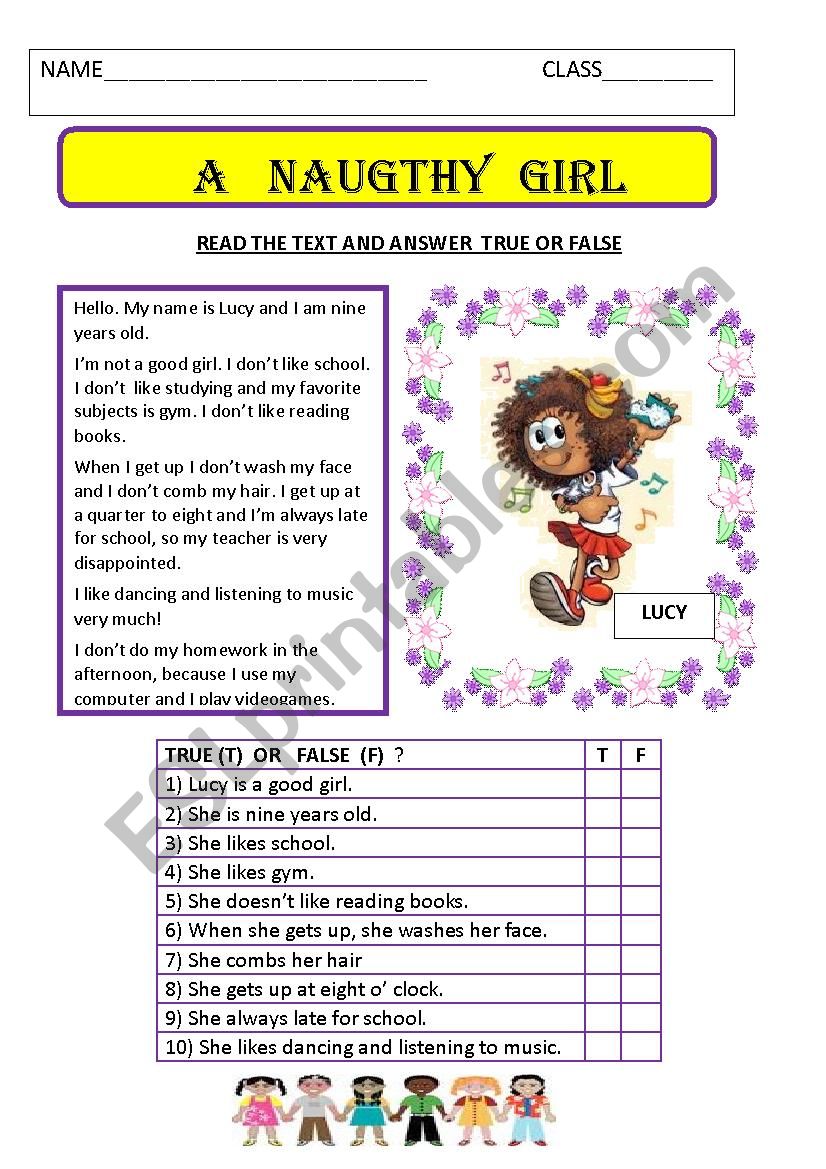 a naughty girl reading with true or false