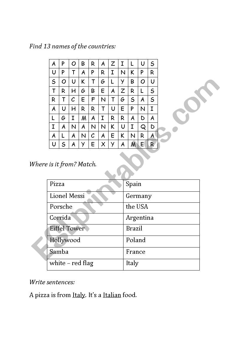 countries and nationalities worksheet