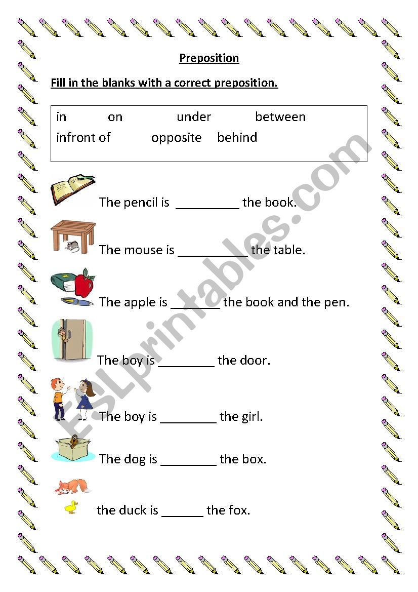 Preposition worksheet