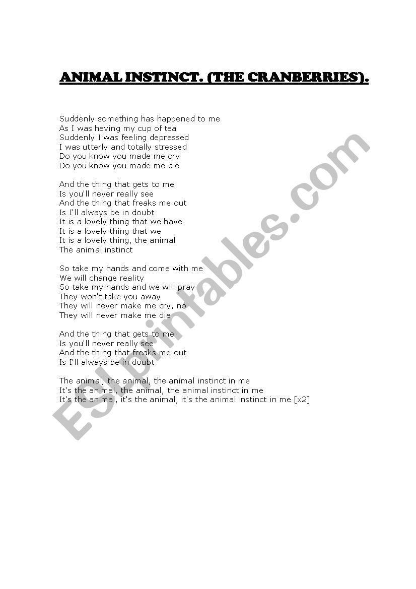 Animal Instinct.  worksheet