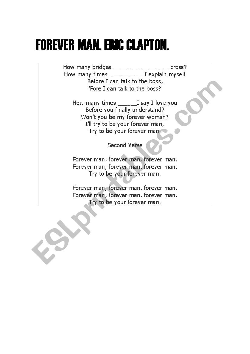 Eric Clapton. Forever man worksheet