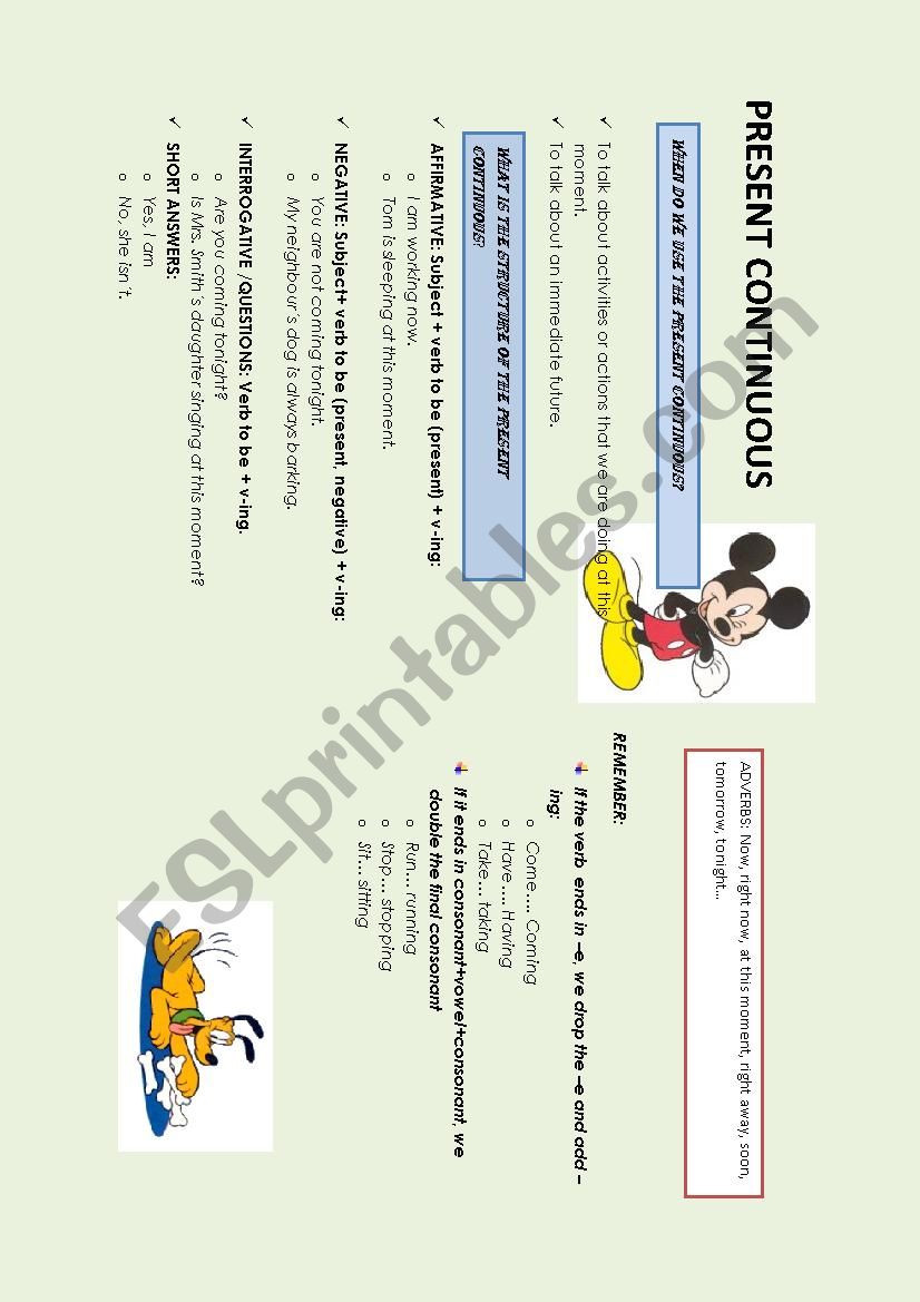 Present Continuous grammar and activities