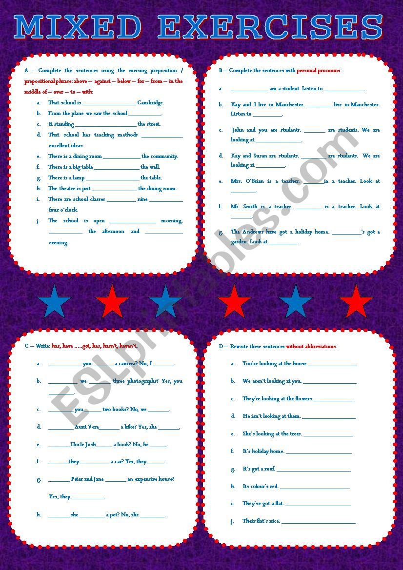 MIXED EXERCISES - two pages worksheet