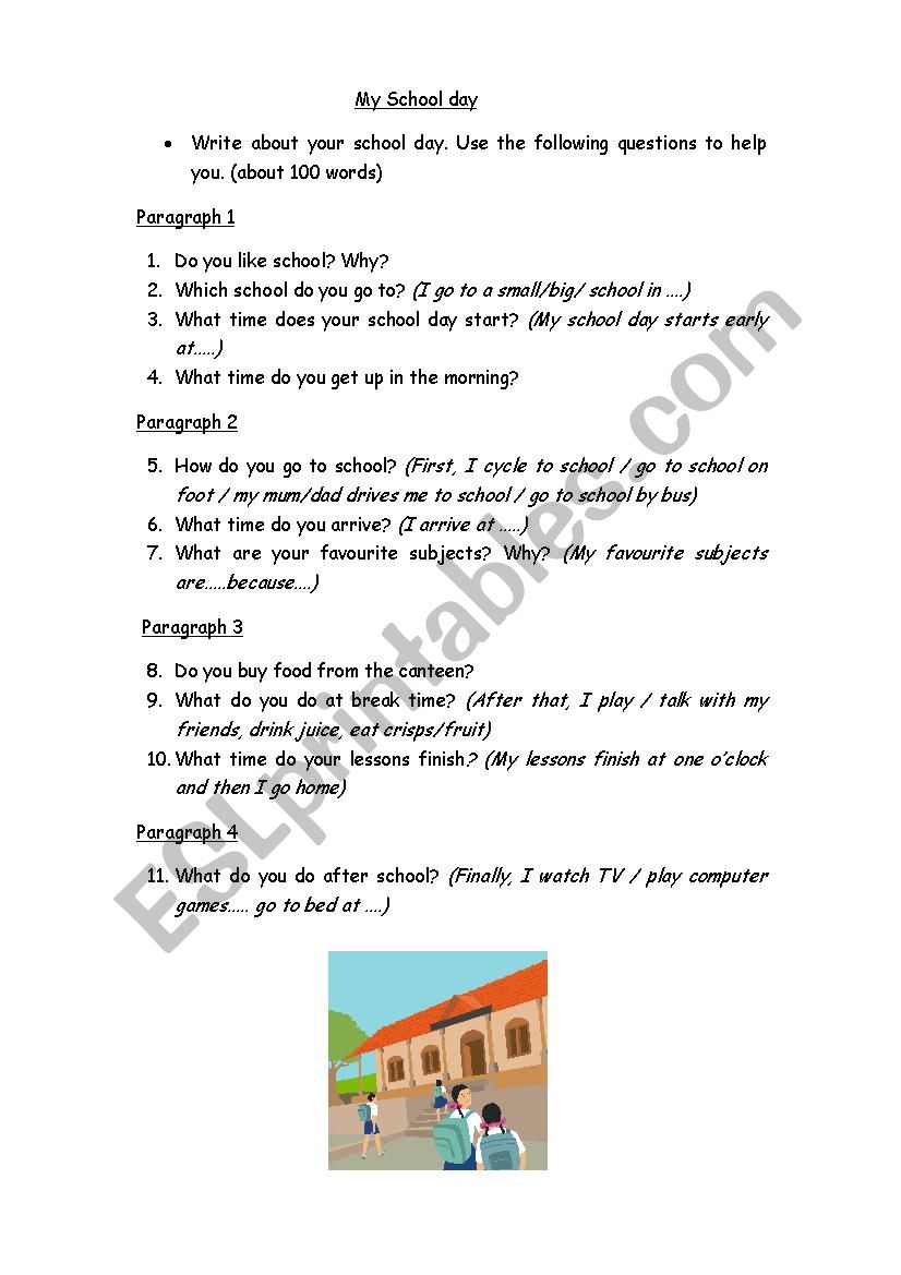 My school day composition worksheet