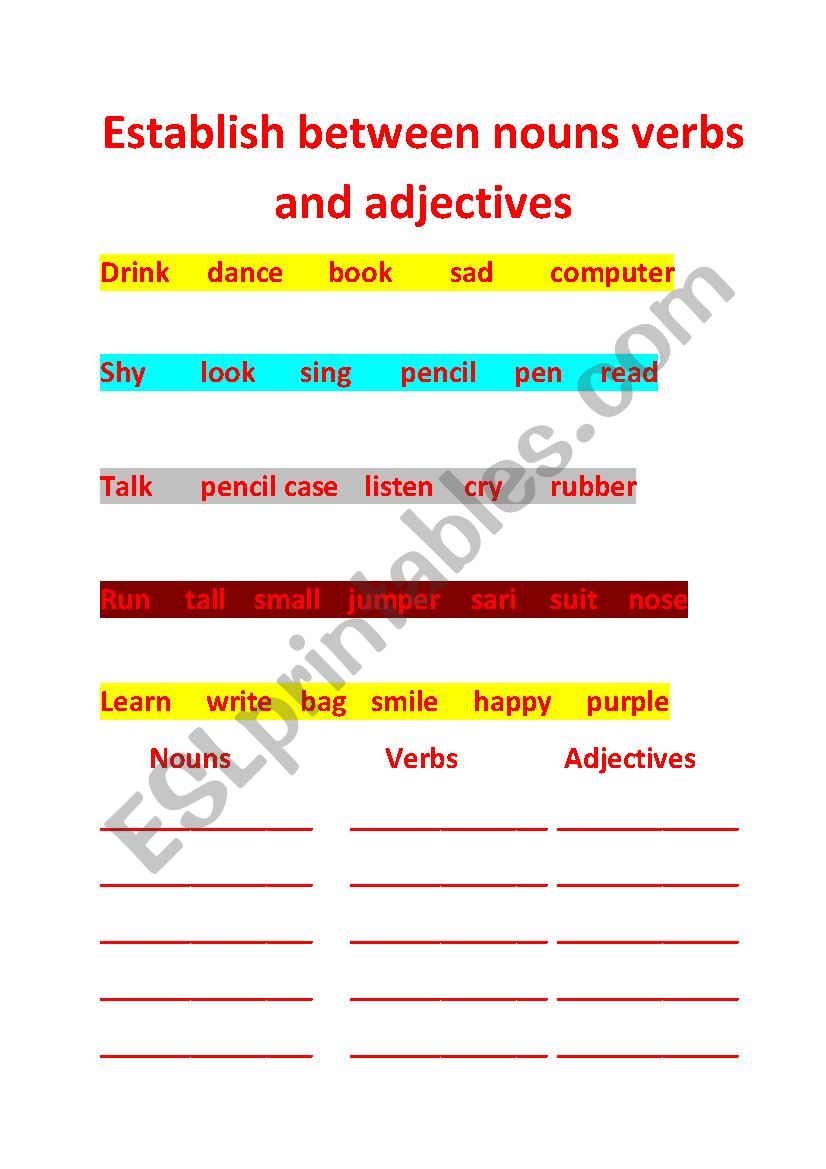 Noun, verb and adjective finder